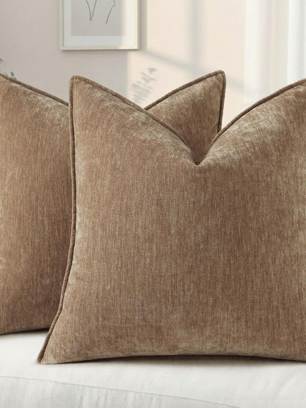 Chenille Brown Velvet Throw Pillow Covers 18x18 Set of 2